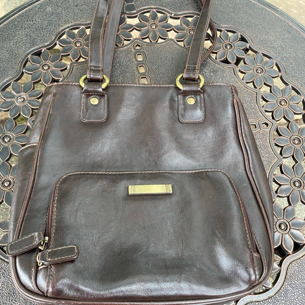 Elegant Vintage Brown Leather Tote Handbag by Simply Basic